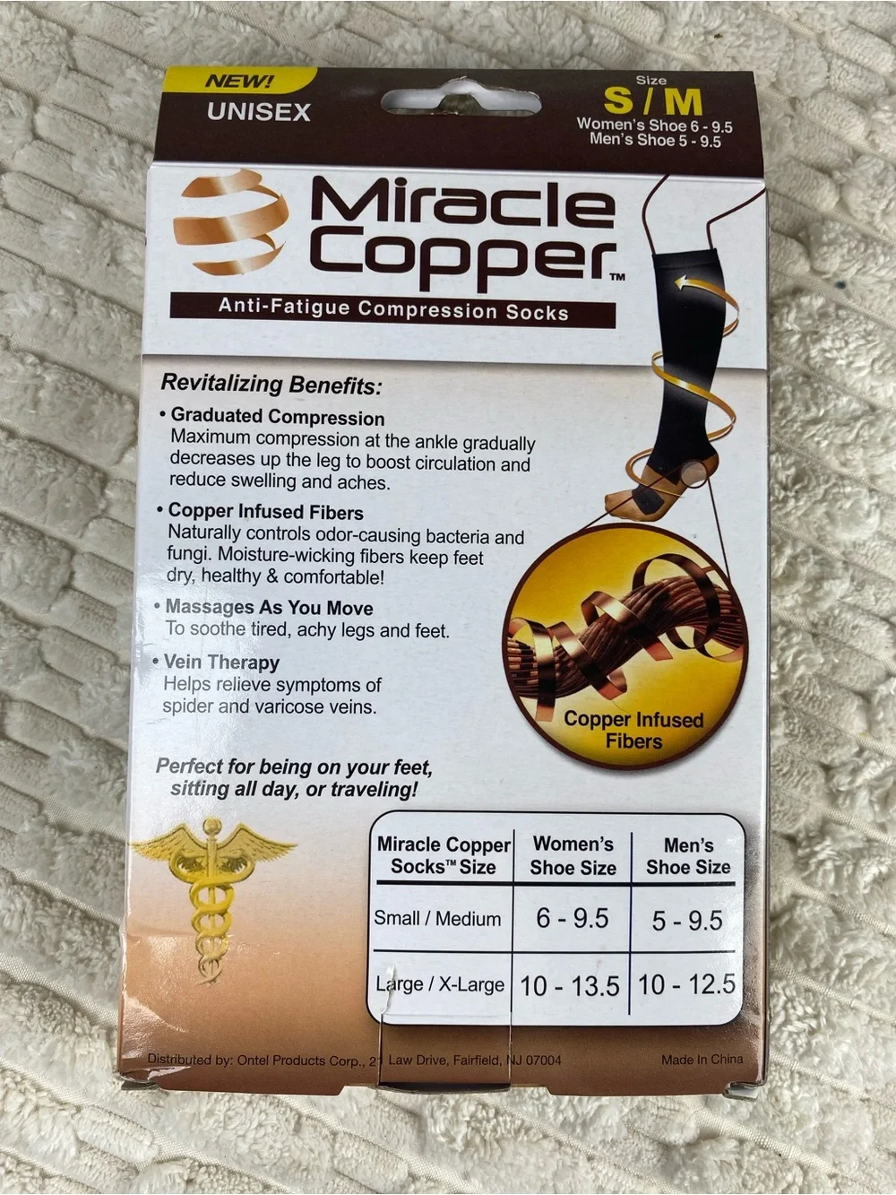 Miracle Copper Anti-Fatigue Compression Socks Black Unisex S/M NIB